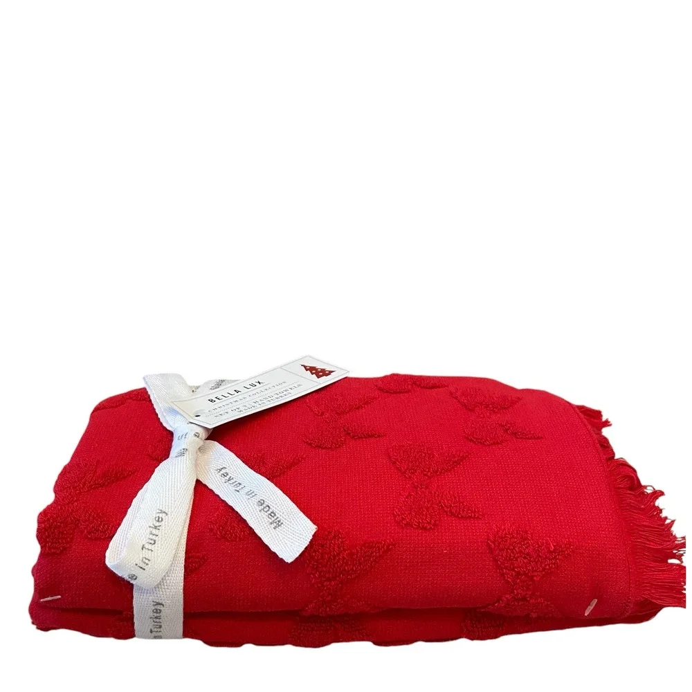 Bella Lux RED BOWS Hand Towel Set of 2 Chic Holiday Bathroom Decor New